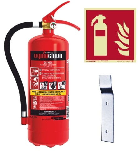 Zestaw-4KG-ABC-Ogniochron+ Znak Gaśnica + Wieszak
